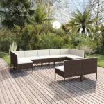 Set mobilier de grădină cu perne, 9 piese, maro, poliratan GartenMobel Dekor