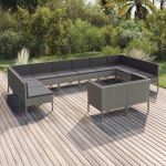 Set mobilier de grădină cu perne, 12 piese, gri, poliratan GartenMobel Dekor