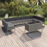 Set mobilier de grădină cu perne, 12 piese, gri, poliratan GartenMobel Dekor