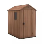 Căsuță de grădină Curver Darwin 4x6 din plastic, maro, cu podea și fereastră
