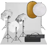 Kit studio foto cu set de lumini, fundal și reflector GartenMobel Dekor