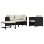 Set mobilier de grădină cu perne, 4 piese, negru, poliratan GartenMobel Dekor