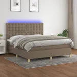 Pat cu arcuri, saltea și LED, gri taupe, 180x200 cm, textil GartenMobel Dekor