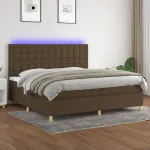 Pat cu arcuri, saltea și LED, maro închis, 200x200 cm, textil GartenMobel Dekor