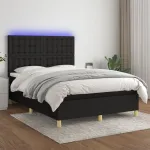 Pat cu arcuri, saltea și LED, negru, 140x190 cm, textil GartenMobel Dekor