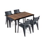 Set mobilier grădină Curver Amari 4+1 cu masă 160 cm, nuc-grafit
