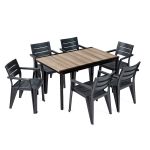 Set mobilier de grădină Curver Amari 6+1, masă Porto 160 și 6 scaune Julie, grafit-cenușă