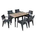 Set mobilier de grădină Curver Amari 6+1, masă Porto 160 și 6 scaune Julie, grafit-cenușă