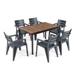 Set mobilier de grădină Curver Amari 6+1, masă Porto 160, nuc-grafit