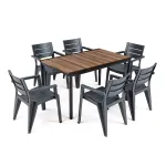 Set mobilier de grădină Curver Amari 6+1, masă Porto 160, nuc-grafit