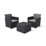 Set mobilier de grădină Curver Claire Balcony, grafit, 2 fotolii + masă cu perne