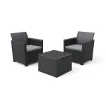 Set mobilier de grădină Curver Claire Balcony, grafit, 2 fotolii + masă cu perne