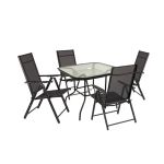 Set mobilier grădină Leziter Amira 4+1, negru mat, masă cu sticlă + 4 scaune pliabile