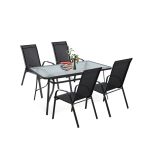 Set mobilier de grădină Leziter Arlon 4+1 negru, masă cu sticlă securizată