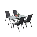 Set mobilier de grădină Leziter Arlon 4+1 negru, masă cu sticlă securizată