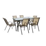Set mobilier de grădină Leziter Arlon 6+1 bej cu masă din sticlă securizată