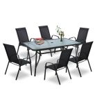 Set mobilier de grădină Leziter Arlon 6+1, negru, masă sticlă securizată