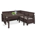 Set colțar de grădină Curver Corfu cu masă Lyon, maro, cu perne incluse