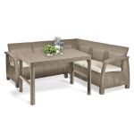 Set colțar de grădină Curver Corfu cu masă Lyon, cappuccino, 5 locuri