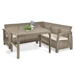 Set colțar de grădină Curver Corfu cu masă Lyon, cappuccino, 5 locuri