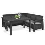 Set colțar de grădină Curver Corfu cu masă Lyon, grafit, perne gri