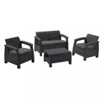 Set mobilier grădină Curver Corfu grafit cu perne gri deschis, 4 piese