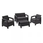 Set mobilier grădină Curver Corfu grafit cu perne gri deschis, 4 piese