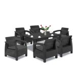 Set mobilier grădină Curver Corfu Big Duo, 6 fotolii cu perne și masă 160 cm