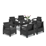 Set mobilier grădină Curver Corfu Big Duo, 6 fotolii cu perne și masă 160 cm