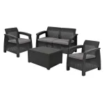 Set mobilier grădină Curver Corfu Box, grafit, 4 piese cu perne gri deschis