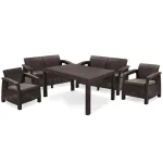 Set mobilier grădină Curver Corfu Fiesta maro, 2 canapele, 2 fotolii, masă, perne taupe