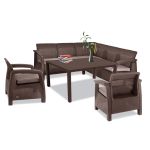 Set mobilier grădină Curver Corfu Fiesta III cu masă Futura, maro ratan