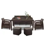 Set mobilier grădină Curver Corfu Love Max Duo Cube, maro, 7 piese cu perne
