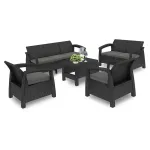 Set mobilier grădină Curver Corfu Max 7 locuri, grafit, perne gri deschis