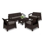Set mobilier grădină Curver Corfu Max 7 locuri, maro, perne taupe