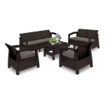 Set mobilier grădină Curver Corfu Max 7 locuri, maro, perne taupe