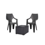 Set mobilier grădină Curver Dante Balcony grafit, 2 scaune cu spătar înalt + masă Vigo