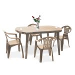 Set mobilier grădină Curver Elma 4+1, masă Elise și 4 scaune Mallorca, cappuccino