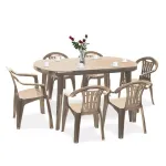 Set mobilier grădină Curver Elma 6+1 cappuccino, masă Elise și 6 scaune Mallorca