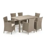 Set mobilier de grădină Curver Meliowa 6 locuri cappuccino, masă Melody și perne nisip