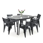Set mobilier de grădină Curver Eljulie 6+1 din plastic, grafit, masă cu loc umbrelă