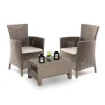 Set mobilier balcon Curver Corowa cappuccino, aspect ratan, 2 fotolii + masuta