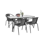 Set mobilier de grădină Leziter Elzas 4+1, negru, masă cu blat din sticlă