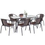 Set mobilier de grădină Leziter Elzas 6+1, maro, masă cu sticlă securizată
