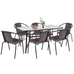 Set mobilier de grădină Leziter Elzas 6+1, maro, masă cu sticlă securizată