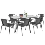 Set mobilier de grădină Leziter Elzas 6+1 negru, masă sticlă și 6 scaune