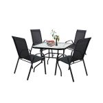 Set mobilier grădină Leziter Juba 4+1 negru, masă cu sticlă și 4 scaune