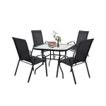 Set mobilier grădină Leziter Juba 4+1 negru, masă cu sticlă și 4 scaune