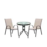 Set mobilier de balcon Leziter Largo, bej, 3 piese (masa sticla + 2 scaune)