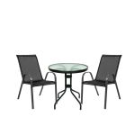 Set mobilier de balcon Leziter Largo, negru, masă cu sticlă și 2 scaune